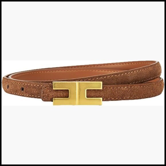 Skinny Suede Belt with Gold Buckle for Women